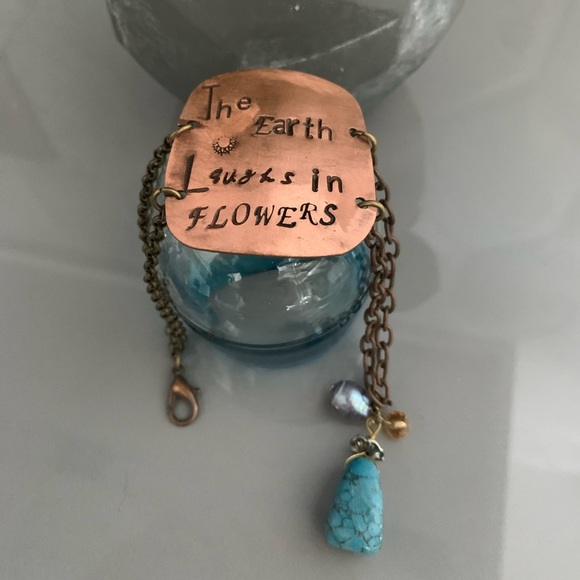 Boho Inspirational Bracelet with Copper, Turquoise, and Freshwater Pearl - Picture 2 of 6